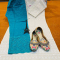Design 4 - Exclusive 3-Piece Set: Chikan Sequins Work Kurta + Jutti + Digital Chikan Work Cambric Cotton Palazzo