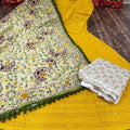 Design-4 Radiant Yellow Anarkali Set with Playful Pom Pom Dupatta Adorned with Sequence Work and Zari-Embroidered Chikan Palazzo.
