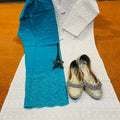 Design 5 - Exclusive 3-Piece Set: Chikan Sequins Work Kurta + Jutti + Digital Chikan Work Cambric Cotton Palazzo
