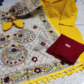 Yellow 4-Piece Punjabi Kurta Salwar Set with Phulkari Mirror Work Dupatta and Jutti