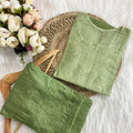 Dreamy Sage: Light Green Chanderi Short Kurti & Pant Ensemble