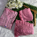 Dusty Pink Best Seller Georgette Mirror Gala Booti Chikankari Set with Beautiful Handwork Embroidery