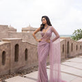 Dusty pink Bridesmaid Enchanting Butterfly Net Saree with Heavy Sequin and Zalar Border