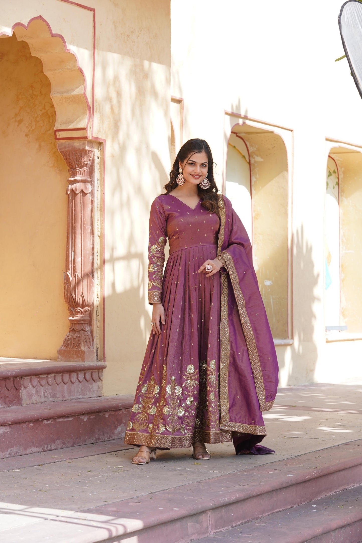 Dusty Pink Celestial Cosmos Embroidered Viscose Ensemble - Inayakhan Shop 