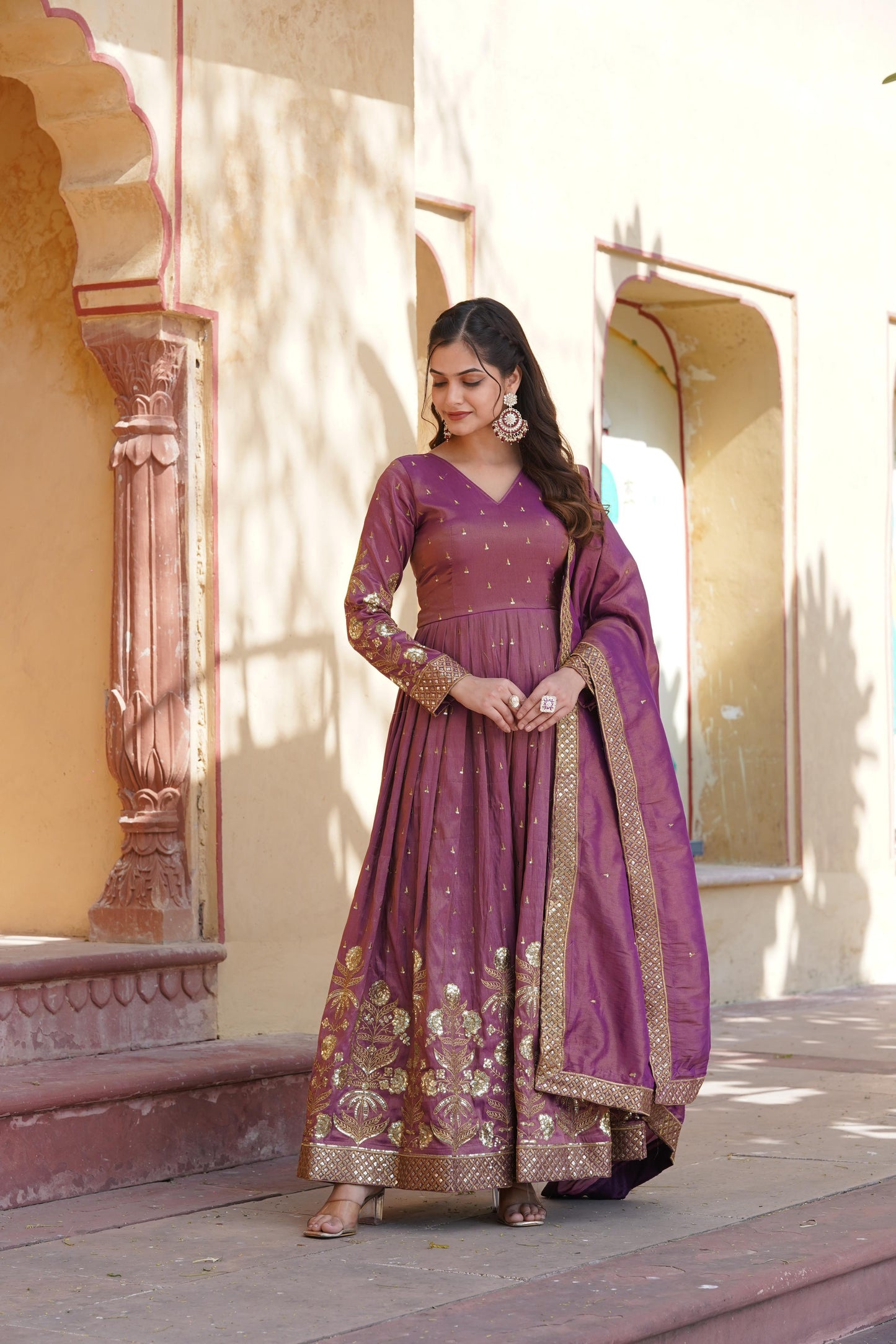 Dusty Pink Celestial Cosmos Embroidered Viscose Ensemble - Inayakhan Shop 