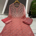 Dusty Pink Chikankari Elegance Ombré Mirror Booti Jaal Set - Kurti, Sharara & Dupatta