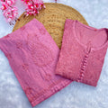 Dusty Pink Cotton Crochet Button Lucknowi Chikankari Kurti + Palazzo Co-ord Set