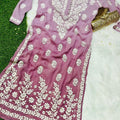 Dusty Pink Elegant Viscose Chikankari Work Kurti with 3D Fine Chikankari Handwork
