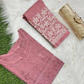 Dusty Pink New Designer Lace Pattern Kurti Set in Cotton Chikankari Handwork