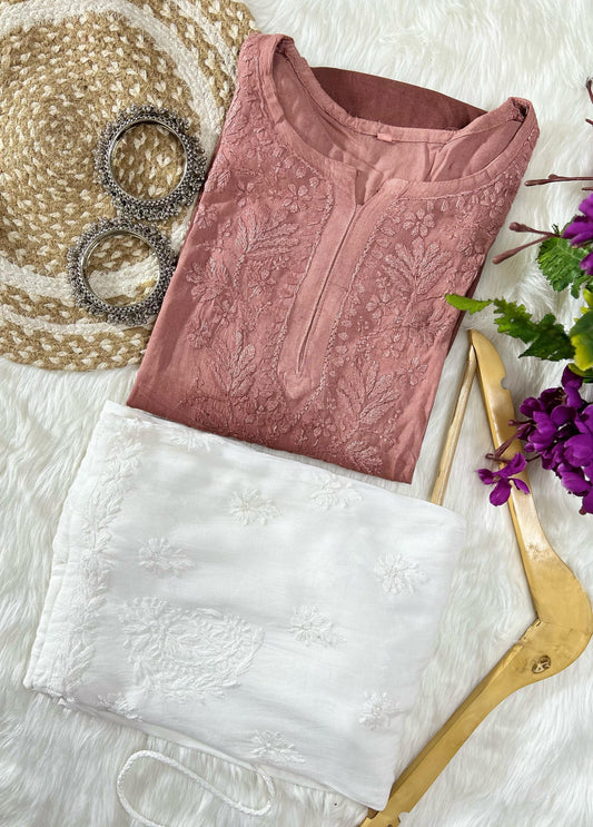 Dusty Rose Ombre Dyed Short Top and Plazzo Set - Inayakhan Shop 