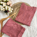 Dusty Rose Pink Chanderi Elegance: Short Kurti & Pant Ensemble