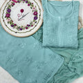 Pastel Green Handcrafted Lucknowi Chikankari Style Rayon Kurti Set