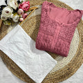 Dusty Pink Chinon Nyra Style 3D handwork Lucknow Chikankari Kurti Set