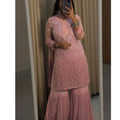 Dusty Pink Chikankari Elegance Ombré Mirror Booti Jaal Set - Kurti, Sharara ,Dupatta & Inner