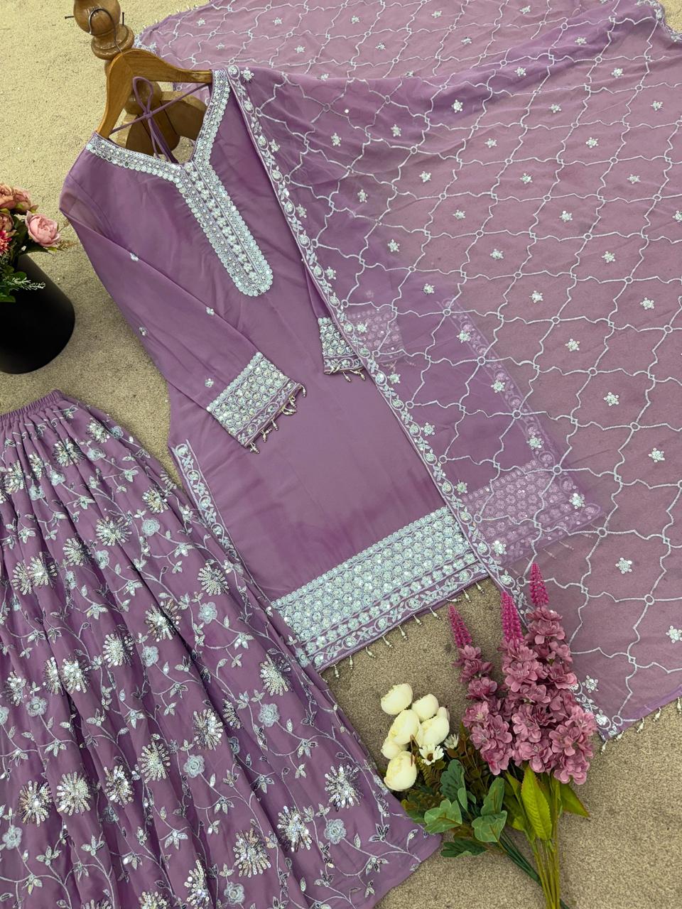 Elegant Dusty Pink Georgette Salwar Kameez Set with Sequin Work