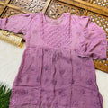 Dusty Pink Elegant Short Lucknow Chikankari Kurti Top with 3D Hand Embroidery