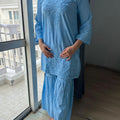 Blue Beautiful Lucknow Chikankari Work Ombre Dye Short Kurti, Garara & Dupatta Sets