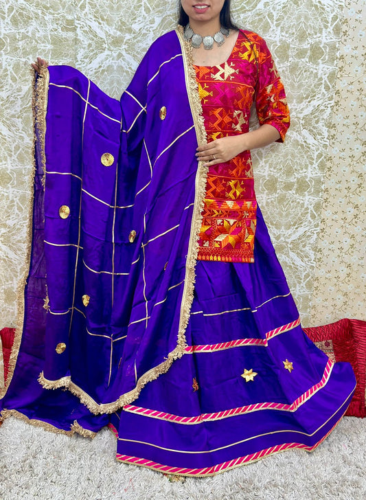 Purple Authentic Phulkari Party Wear Lehenga Set