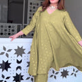 Olive Ready-to-Wear Cotton Lurex Coord Suit Set for Women