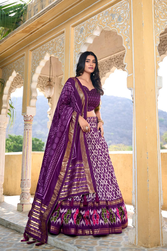 Purple Opulent Tussar Silk Navratri Garba Lehenga Choli