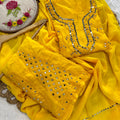 Yellow Lucknow Chikankari Mirror Work 3-Piece Sharara Set
