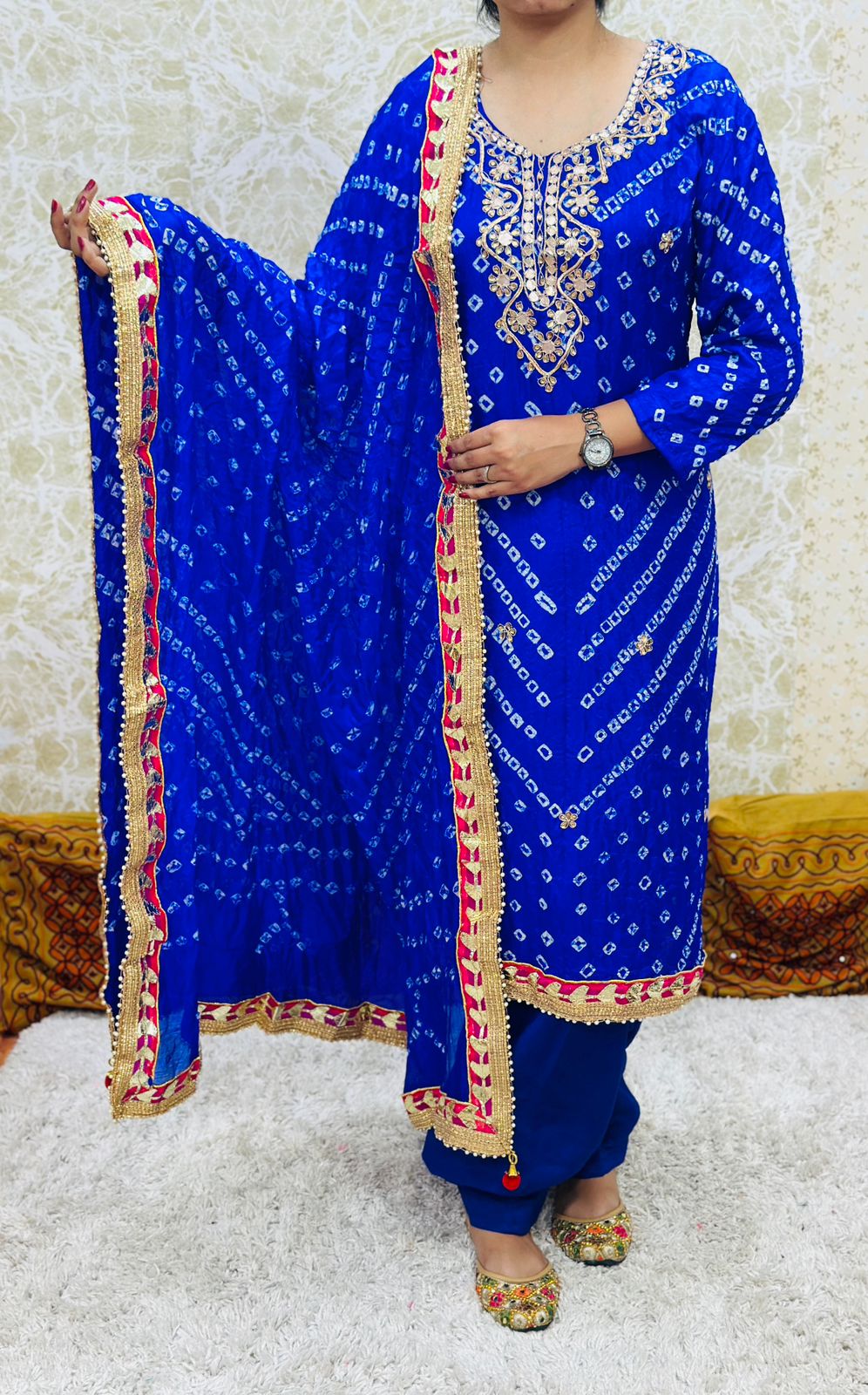 Blue Silk Bandhani Salwar Kameez with Dupatta