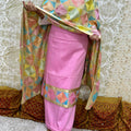 Pink Phulkari Suit Set Zaam Cotton with Embroidered Chinon Dupatta