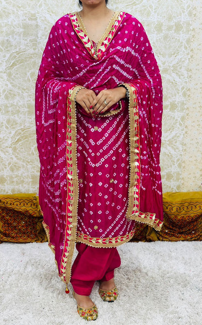 Pink Silk Bandhani Salwar Kameez with Dupatta