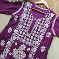 Wine Pure Muslin 3D Work Lucknow Chikankari Kurta
