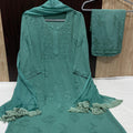 Green Elegant Lucknow Chikankari Handcrafted 3-Piece Rayon Kurti, Pallazo, and Dupatta Set