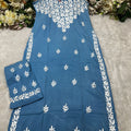 Blue Lucknow Chikankari Strappy Kurti and Pant Co-ord Set (Limited Stock)