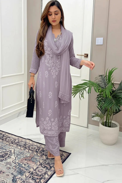 Value Combo Deep Blue & Lavendar Grey 3 pc Chikankari Sets