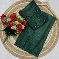Green Lucknowi Chikankari Ghass Patti Work Chanderi Kurti & Palazzo Set with Mukesh and Moti Work