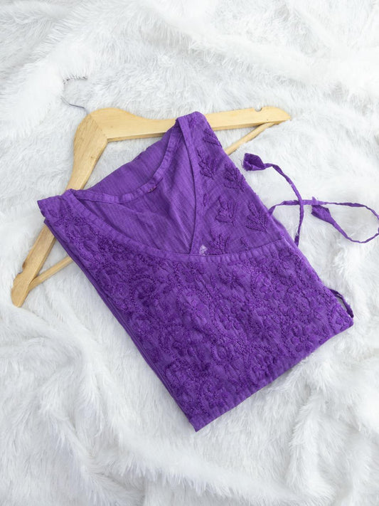 Effortless Chic: Purple Kota Doria Cotton Chikankari Kurti - Inayakhan Shop 