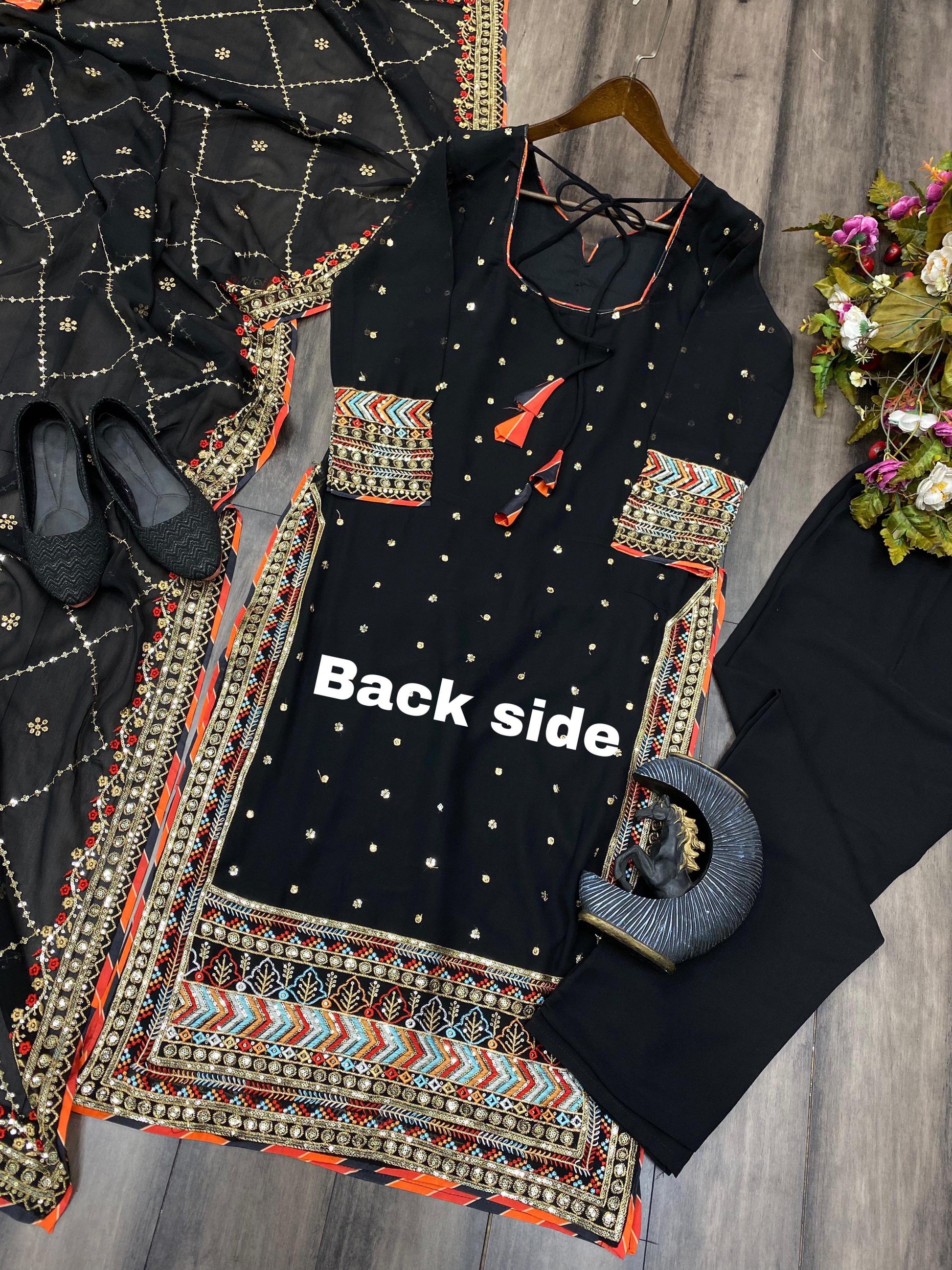 Eid Special Black Georgette Sequins Embroidery Work Suit Set - Inayakhan Shop 