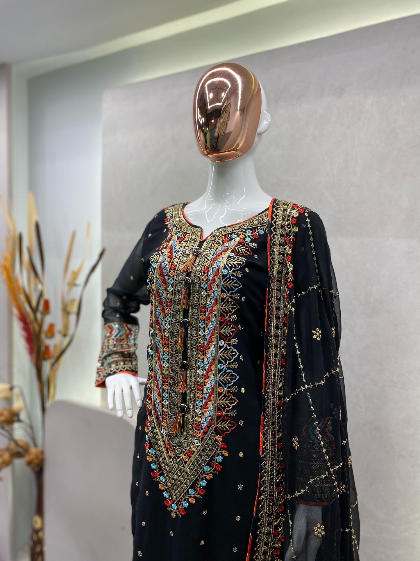 Eid Special Black Georgette Sequins Embroidery Work Suit Set - Inayakhan Shop 
