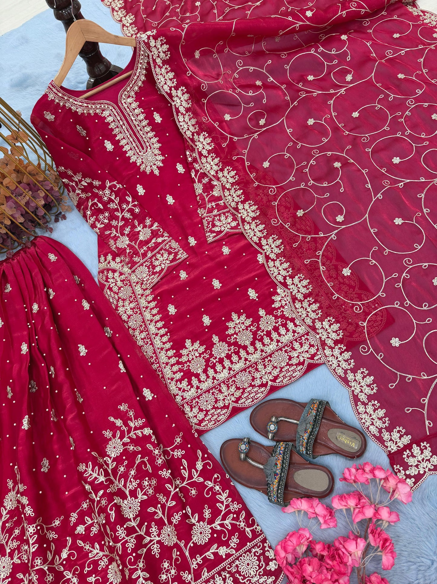 Red Royal Crimson Elegance Silk Ensemble