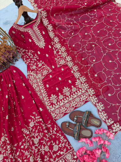 Red Royal Crimson Elegance Silk Ensemble