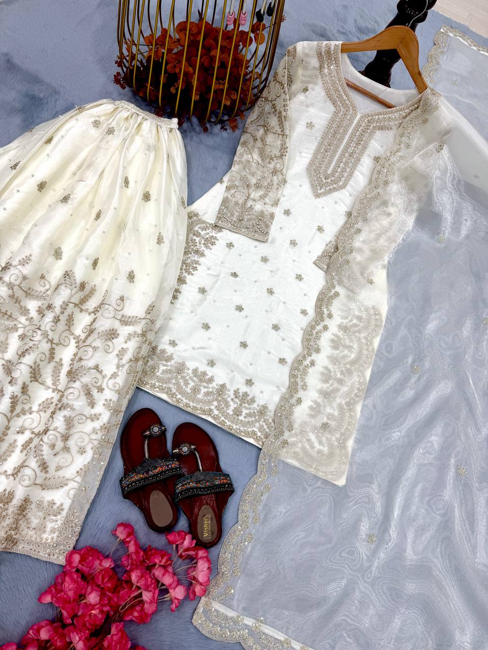 White Ethereal Silk Embroidered Ensemble Eid Special