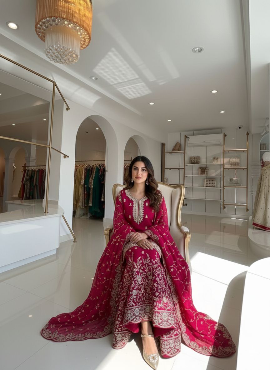 Red Royal Crimson Elegance Silk Ensemble