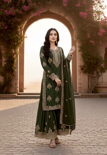 Royal Dark Green Embroidered Gharara Set Inayakhan Shop Royal Dark Green Embroidered Gharara Set Inayakhan Shop