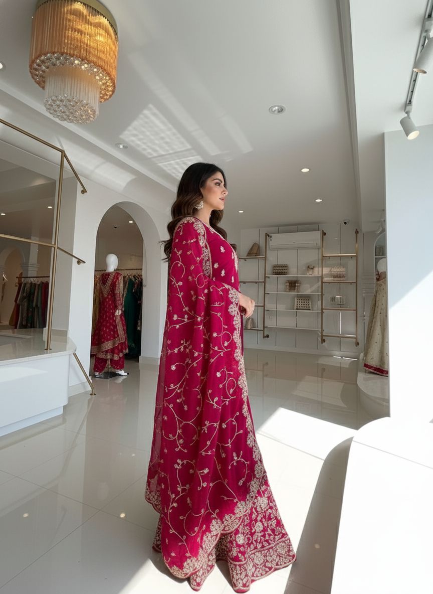 Red Royal Crimson Elegance Silk Ensemble