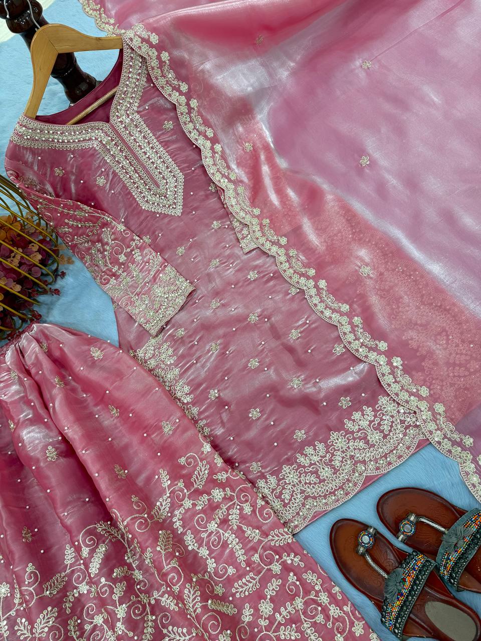 Pink Ethereal Silk Embroidered Ensemble Eid Special