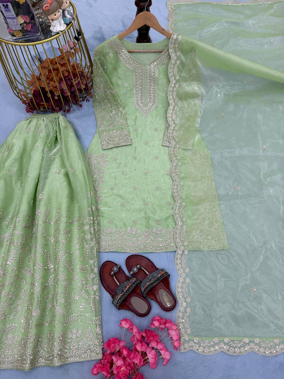 Green Ethereal Silk Embroidered Ensemble Eid Special