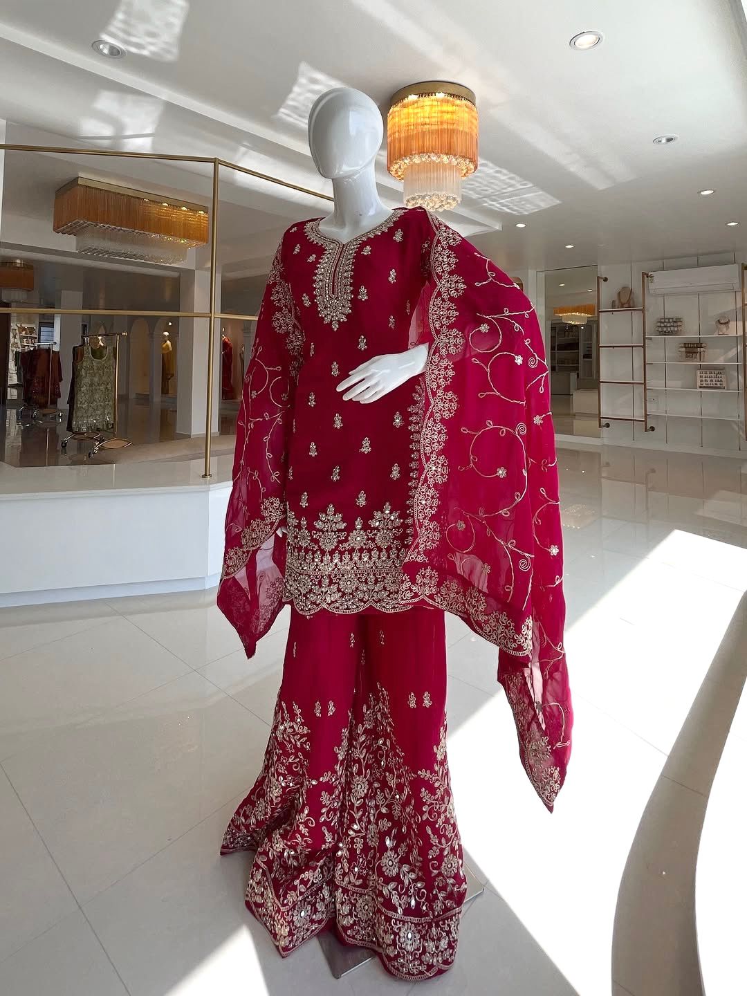 Red Royal Crimson Elegance Silk Ensemble