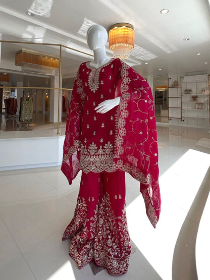 Red Royal Crimson Elegance Silk Ensemble