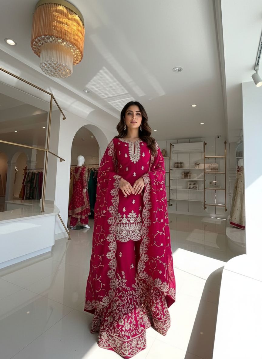 Red Royal Crimson Elegance Silk Ensemble