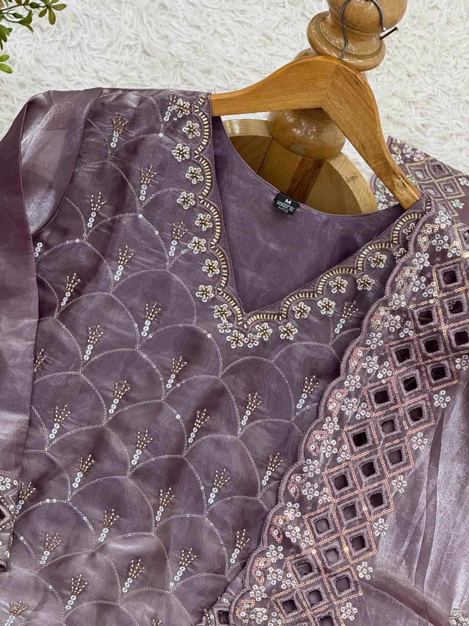 Lavendar Designer Embroidered Top–Sharara Set with Dupatta