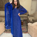 Electric Blue Royal Chikankari Elegance Ensemble Upto 5XL Plus sizes