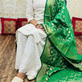 Elegance in Cotton White Cutwork Chikan Kurti Set with Green Golden Banarasi Dupatta